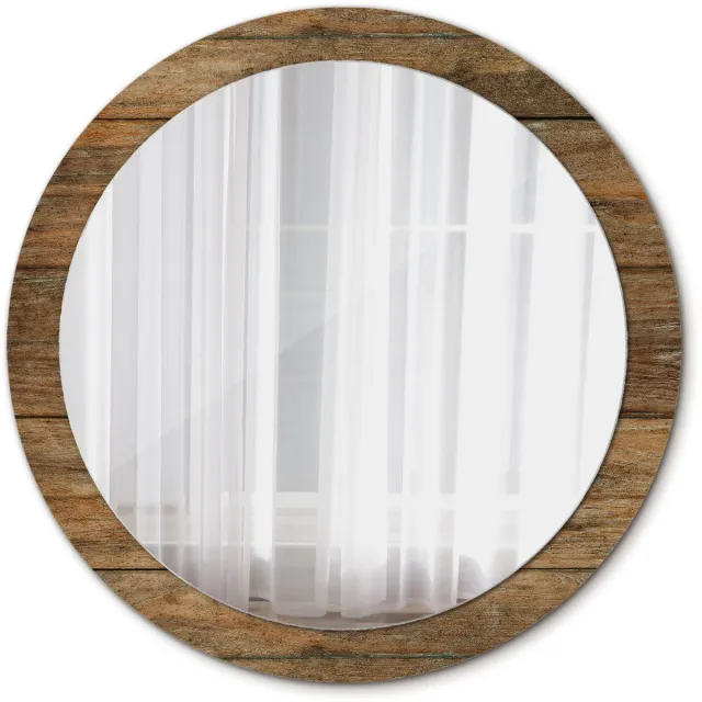 TULUP Spiegel - Spiegel op gehard Glas - Ronde Spiegel - Oud hout - Diameter: 90 cm - Spiegel met decoratief motief - Inloopkastspiegel – Badkamerspiegel - Kleedkamer - Bruine - Origineel cadeau - Design Spiegel - Hangspiegel Bruin Oud hout
