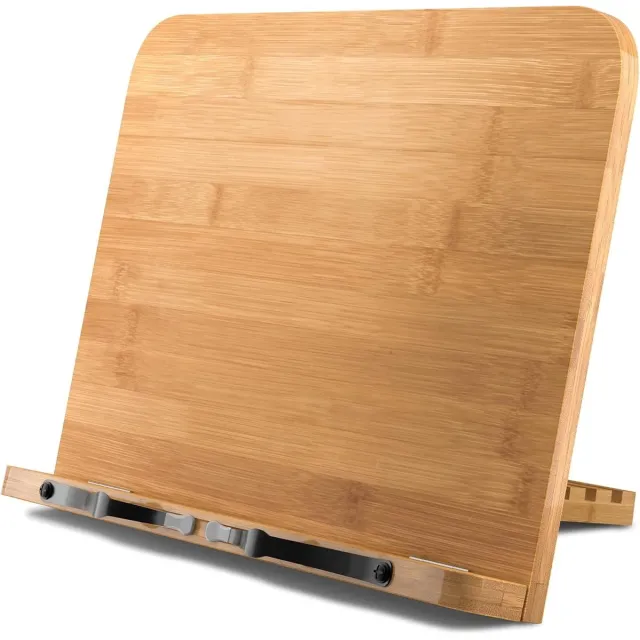 PromoHome Bamboe Leesstandaard - 28cm x 21cm Opvouwbare Boekenstandaard & Kookboekhouder - 6 Verstelbare Hoeken - Antislip Ontwerp - Lichtgewicht & Draagbaar - Milieuvriendelijk Bruin-A