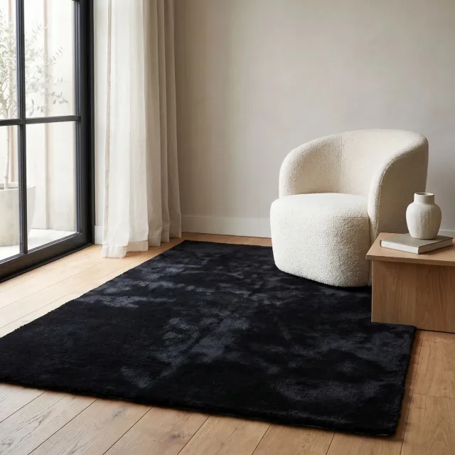 DÉJA Living Vloerkleed 130x190cm - Laagpolig Zwart Stof - Civar