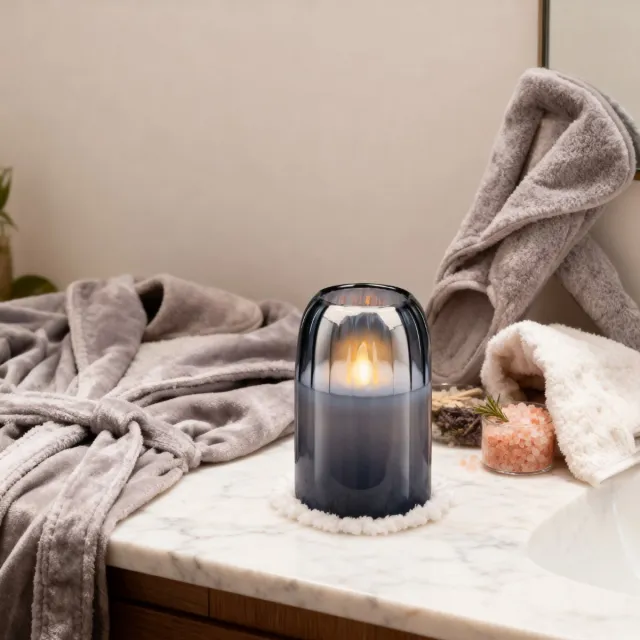 arti casa LED Kaars met Bewegende Vlam en Lont - Werkt op 2x AA Batterijen - Veilig Alternatief voor Echte Kaarsen - Geschikt voor Elk Interieur - Ø7,5x12,5 cm - Kleur Grijs