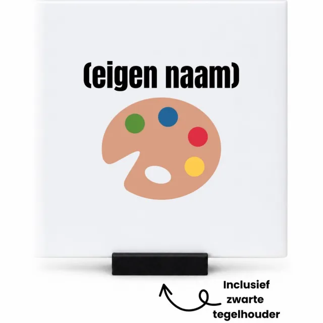 Hacebo kleurenpallet met eigen naam tegeltje met tegelhouder - Kunst - kunstenaars/kunstenaressen - tegeltjes met tekst - iemand die houdt van kunst of kunst maken - verjaardag - cadeau - kado - spreuktegels - 10.8x10.8 CM Wit