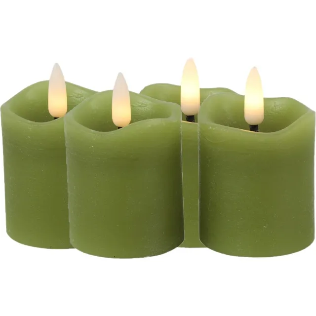 Countryfield LED kaarsen/stompkaarsenen - 4x st - groen - D5 x H7,2 cm - timer - warm wit