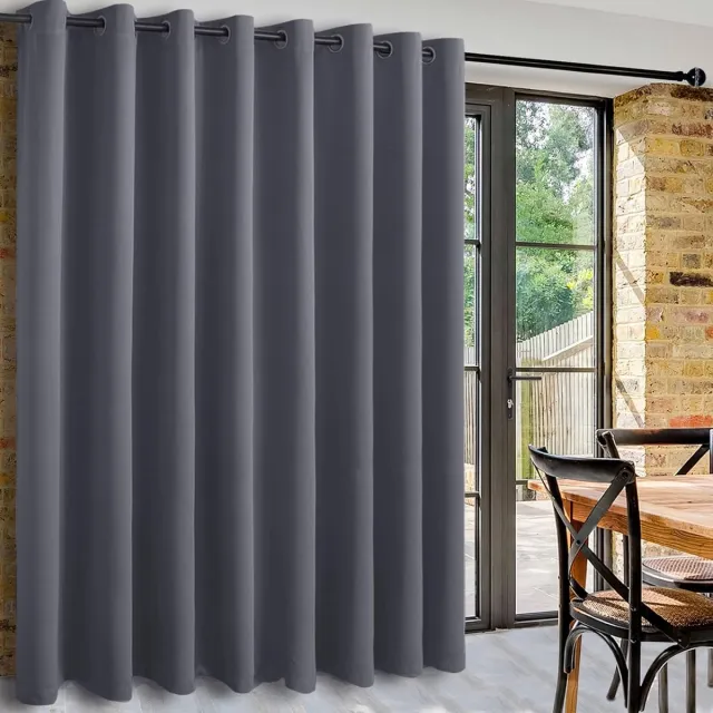 Famanu Gordijnen ruimteverdeler extra brede gordijnen ruimteverdeler hangend verduisteringsgordijnen met oogjes thermogordijn lichtdicht gordijnen woonkamer slaapkamer donkergrijs