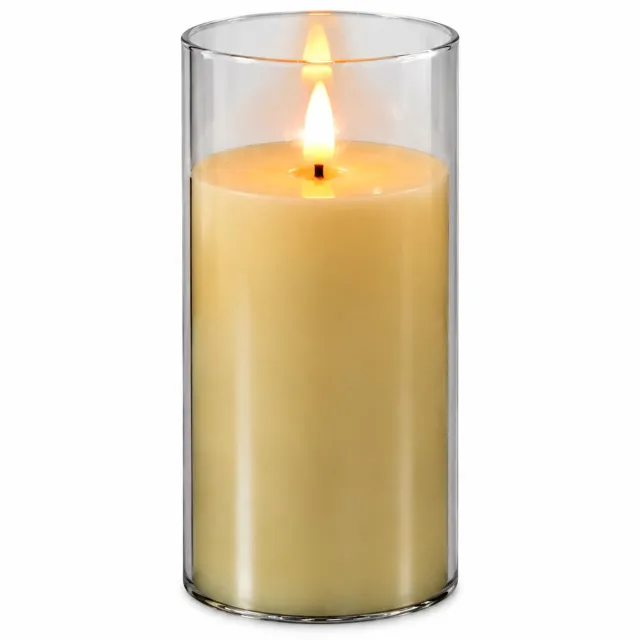 SWGOTA led kaarsen - grijs kogelkopmodel, 7,5 × 15 cm, warme LED-gloed met doorschijnende cilindervormige kap, decoratieve sfeerverlichting