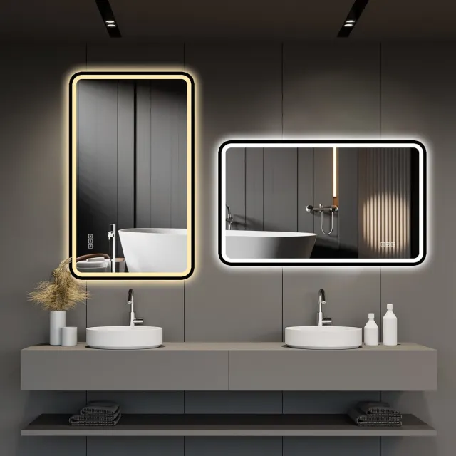 HAUSS SPOLE Spiegel – LED Badkamerspiegel – 100 x 60 cm – Aluminium En Gehard Glas – Zwart – Wandmontage Voor Badkamer – Dimbaar