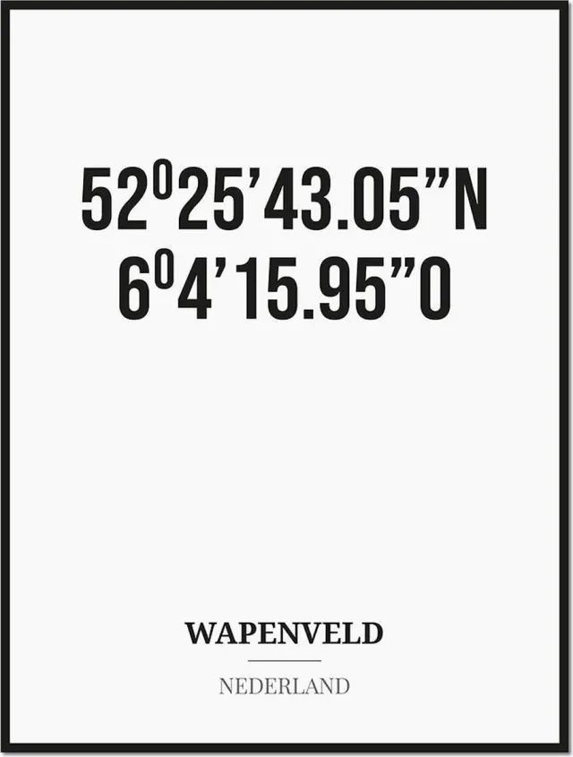 Studio216 Poster/kaart WAPENVELD met coördinaten zwart, wit