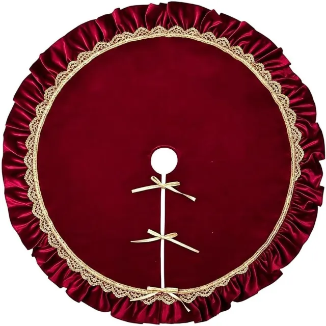 KZQ Wijnrode Pluche Kerstboomkleed 122 Cm - Mat Voor Onder De Kerstboom, 48 Inch rood