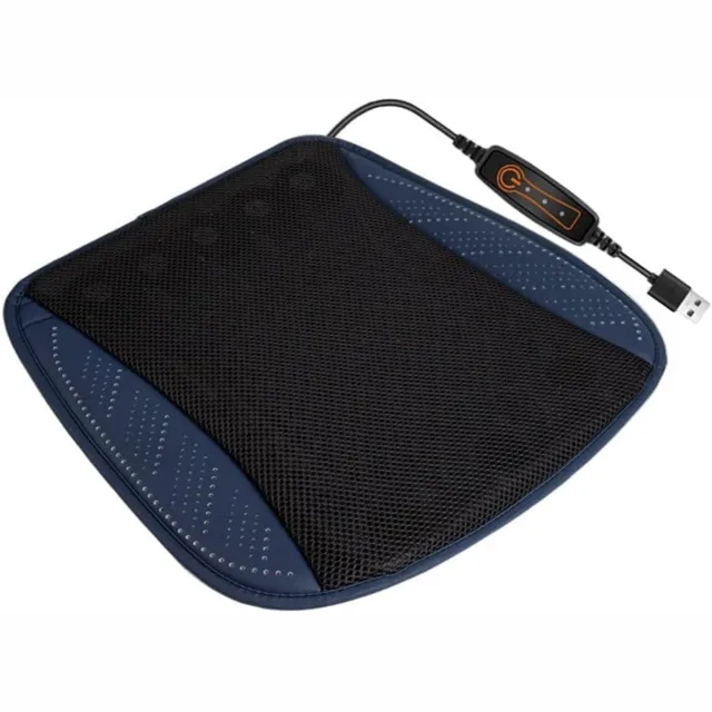 VHV Autostoelkussen - Ventilerend autostoelkussen - Koelend stoelkussen - Met 5 ventilatoren - 3 standen - USB aansluiting - Ademend mesh - Voor auto en kantoor - 43 x 43 cm - Blauw Met 5 ventilatoren - Blauw