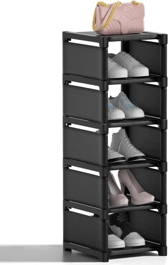 Famanu Schoenenrek met 6 niveaus van metaal, schoenen organizer voor efficiënt opbergen van schoenen Zwart