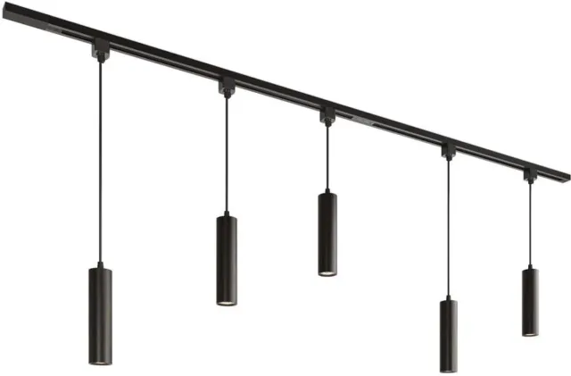 HOFTRONIC railverlichting pakket recht – 2 meter – 5x GU10 hanglamp spots – dimbaar – aluminium zwart – IP20 – modulair – 230V – railverlichting woonkamer keuken
