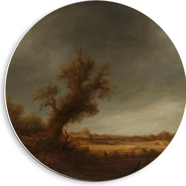 KuijsFotoprint Forex Wandcirkel - Oude Meesters - Landschap met oude eik, Adriaen van Ostade - 40x40cm Foto op Wandcirkel (met ophangsysteem) Groen