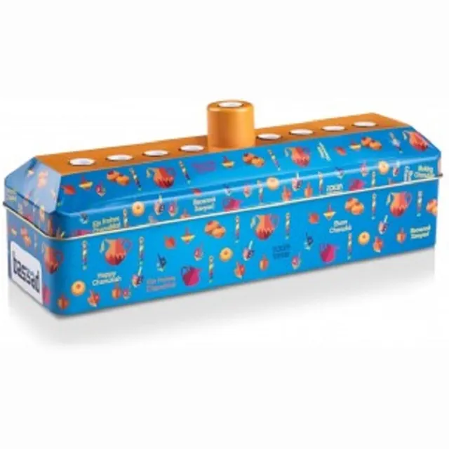Bassad Candle Menorah Tin Set included 44 colorful candles Blue