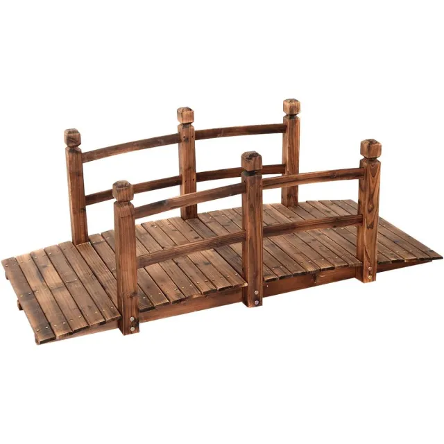 KOMFOTTEU houten brug van dennenhout, tuinbrug tot 100 kg, vijverbrug bruin, sierbrug met leuning, 150x67x55cm (bruin)
