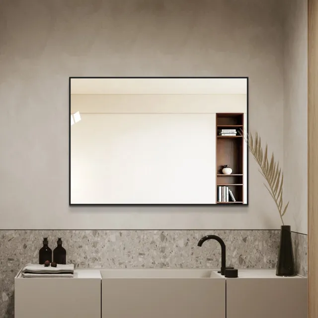 COVREO Wandspiegel 70x50 cm zwart aluminium, rechthoek voor binnen