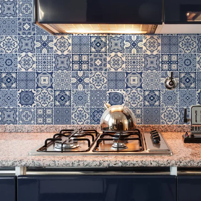 Ambiance Sticker Zelfklevende tegelmuurstickers voor keuken en badkamer - 9 cementtegelstickers, Azulejos Sophia-stijl - 9 stickers, 20x20 cm Multi color