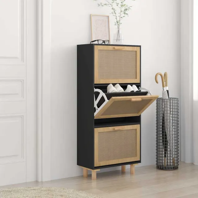vidaXL Schoenenkast 52x25x115 cm bewerkt hout en rattan zwart