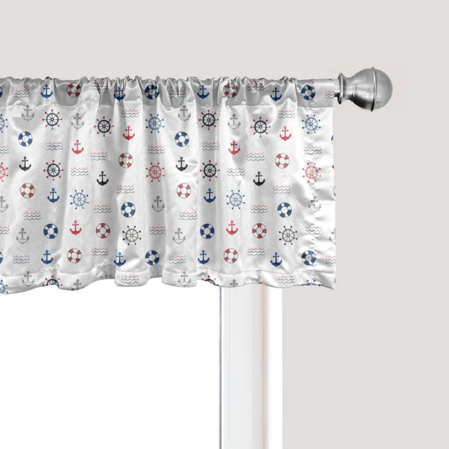 ABAKUHAUS Nautisch raamvalletje, Gordijnvalletje voor keuken en slaapkamer met tunnelzoom, 137 cm x 45 cm, Blauw en Rood