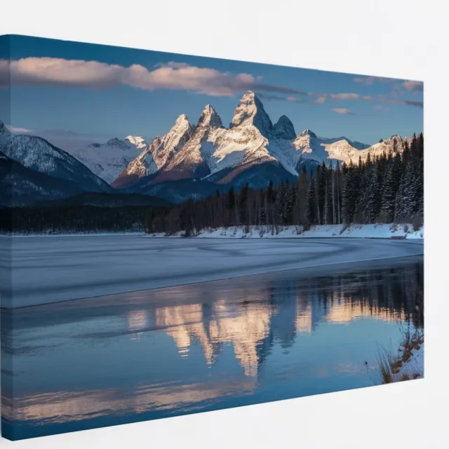 Saammp Canvas Schilderij - Landschap - Winter - Natuur - 120x80 - Foto op canvas - Wanddecoratie - Muurdecoratie Woonkamer - Slaapkamer decoratie - Canvas Print Multicolor