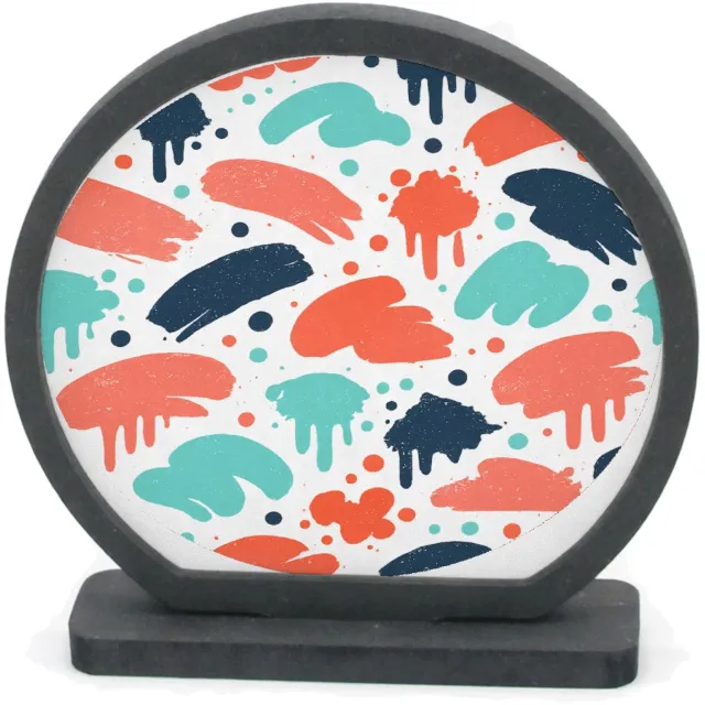 Mr Cadeautjes Houten fotolijst rond met MDF inleg - design Energiek botanisch patroon met verfspatten en losse bladeren | cadeau Wit
