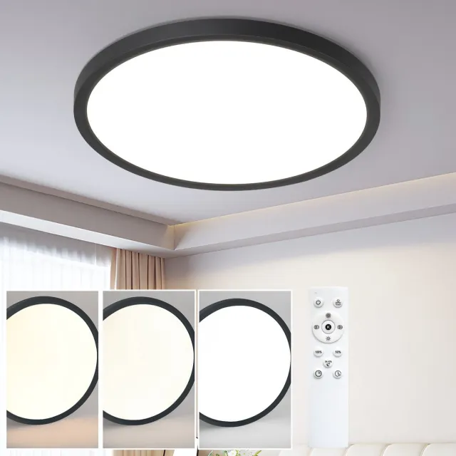 NETTLIFE Plafondlamp LED - 30cm - Zwart - modern - rond - IP44 Waterdicht - Platte Plafondlamp - 3000-6500K Dimbaar - 24 W Woonkamerlamp - voor Slaapkamer | Keuken