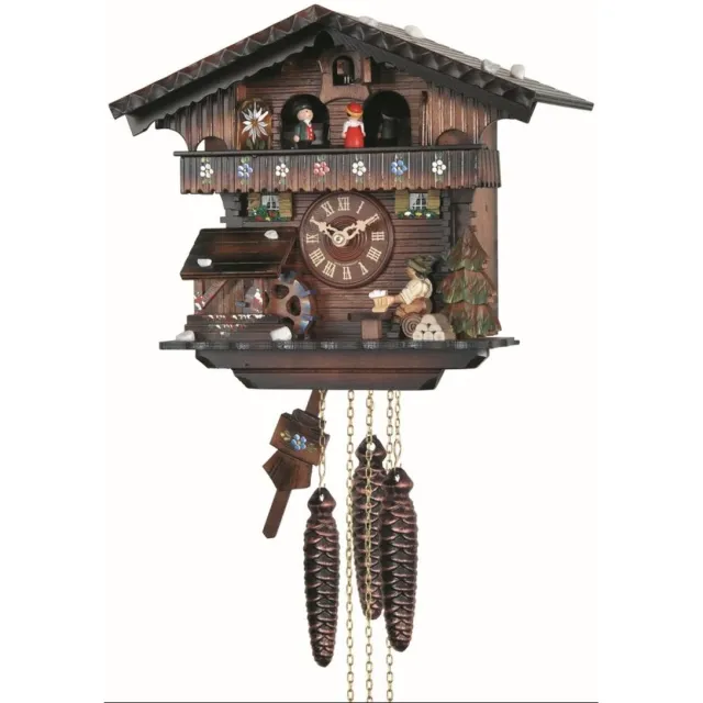 Engstler 442_QMT - Koekoeksklok - Kwarts - Notenhout - met muziek met dansend paar - 26 cm