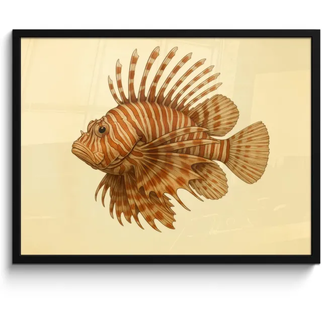 FrameYourWall Poster in lijst - Fotolijst 80x60 cm - Posters - Strepen - Vis - Rond - Stekels - Posterlijst zwart - Decoratie - Wanddecoratie woonkamer - Muurdecoratie slaapkamer Vis - Stekels
