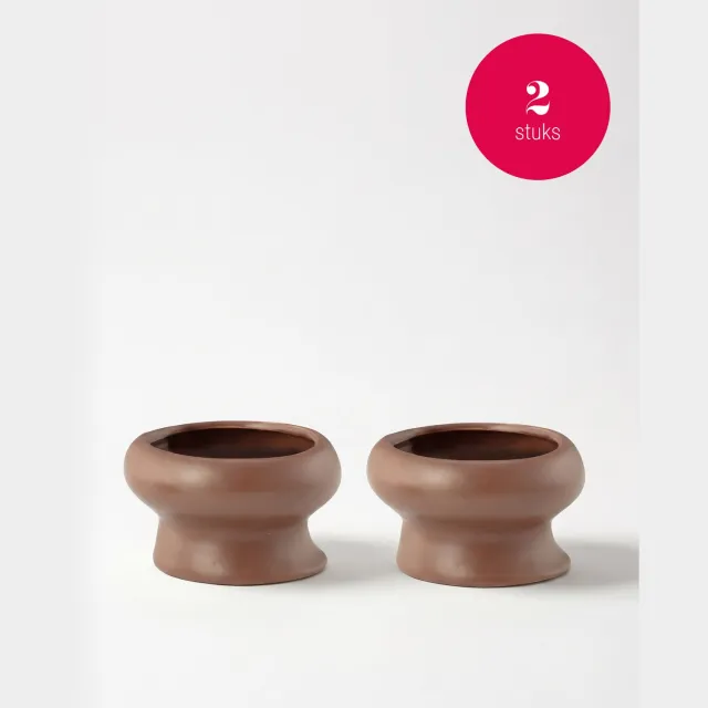 vtwonen Waxinelichthouders Organic - Karamel - Set van 2 - Keramiek - 9 x 5,5 cm