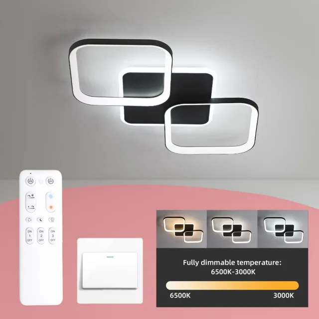 ANTENLICHT LED Plafondlamp - 2 Plafonniere Zwart - Modern LED verlichting - 40W Woonkamer Lamp - Dimbaar met Afstandsbediening - Modern Slaapkamer Lamp - 3000K-6500K - 4500LM
