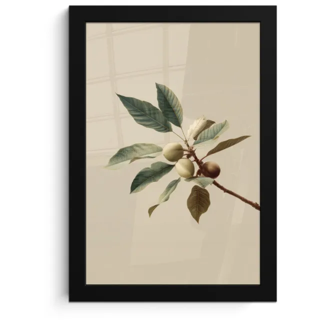 FrameYourWall Poster in lijst - Fotolijst 20x30 cm - Posters - Tak - Groene Bladeren - Vruchten - Posterlijst zwart - Decoratie - Wanddecoratie woonkamer - Muurdecoratie slaapkamer Tak - Bladeren - Vruchten