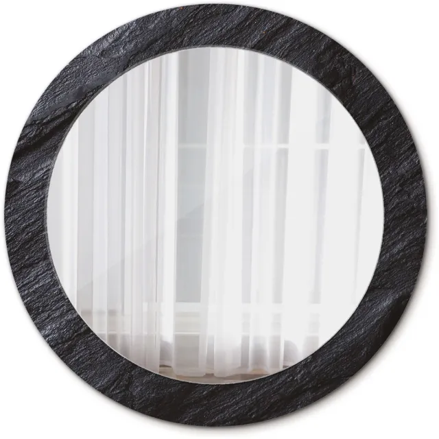 TULUP Spiegel - Ronde Spiegel - Spiegel op gehard Glas - Zwarte steen - Diameter: 70 cm - Stijlvolle spiegel met grafisch motief - Decor voor woonkamer - Spiegel voor hal of entree - Zwarte - Luxe Spiegel - Elegant Spiegel - Hangspiegel Zwart Zwarte steen