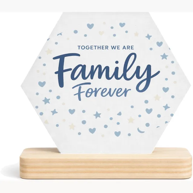 Mr Cadeautjes MDF fotolijst/inleg hexagon 14 x 13 - design Een rustige familietypografische print met een speels stippe | cadeau Wit