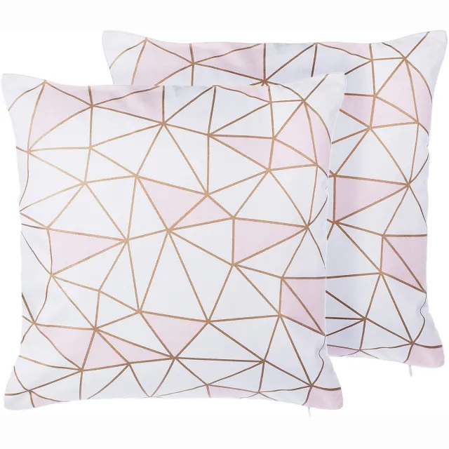Beliani CLARKIA - Sierkussen set van 2 - Wit/Roze - 45 x 45 cm - Katoen