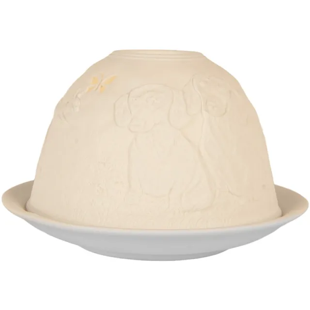 Clayre & Eef Waxinelichthouder Ø 12x8 cm Wit Porselein Honden