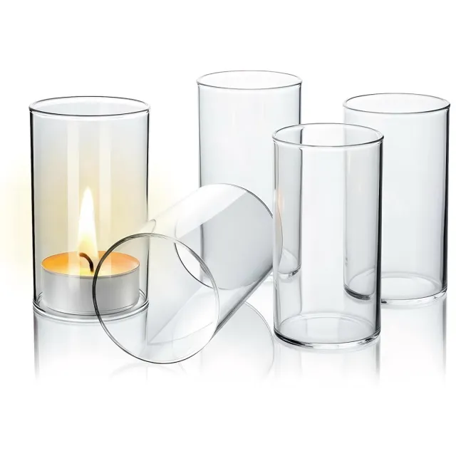 carmdering Glaszylinder Ohne Boden - Windlicht Glas Zonder Bodem - Kerzenhalter Set - Duidelijk Glas Design - Veelzijdige Decoratie - Hoogwaardig Glas - Elegant En Tijdloos - Voor Romantische Sfeer - 4 Stuks Helder Transparant