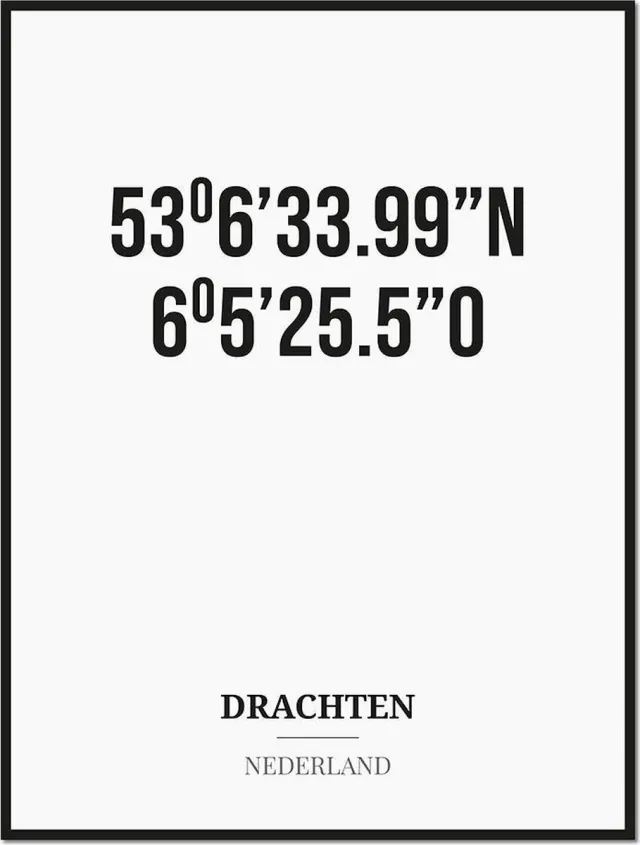 Studio216 Poster/kaart DRACHTEN met coördinaten zwart, wit