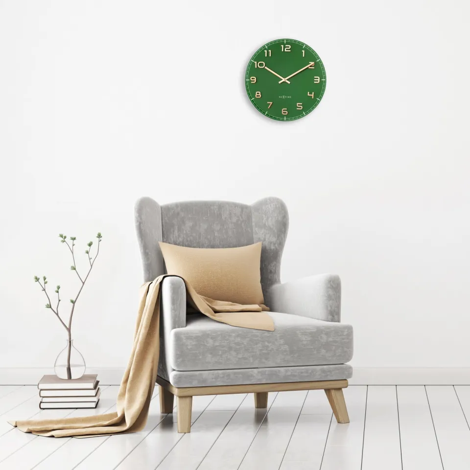 NeXtime Wandklok 40 cm - Stil - Groen - Glas/Aluminium - "Classy Medium", foto 6
