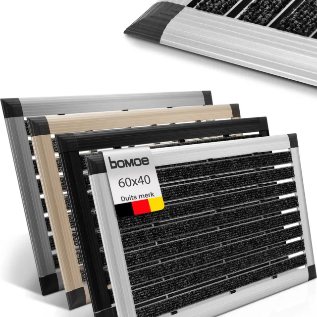 bomoe AluGant deurmat buiten - 40x60 cm vloermat van aluminium - deurmatten met rubber - muduster antislipmat zilver