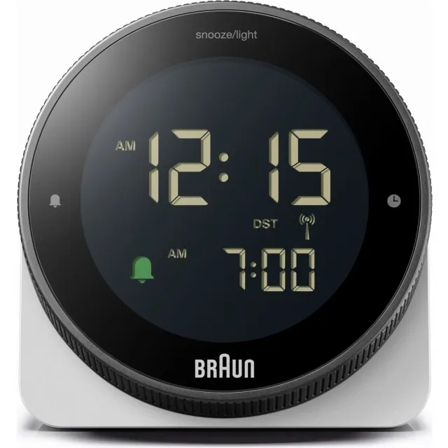 Braun BC24W-DCF - Wekker - Digitaal - Halfrond - Alarm - Snooze - 12/24H - Radiogestuurde tijdsaanduiding - Achtergrondverlichting - Wit - Zwart