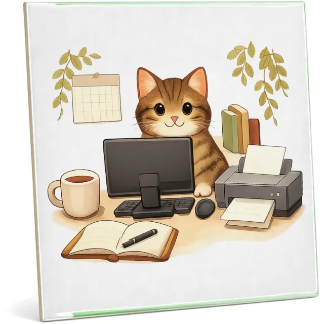Mr Cadeautjes Tegel 20 x 20 cm - design Een hond als ‘supportmedewerker’ aan een receptiebalie met e | cadeau Wit