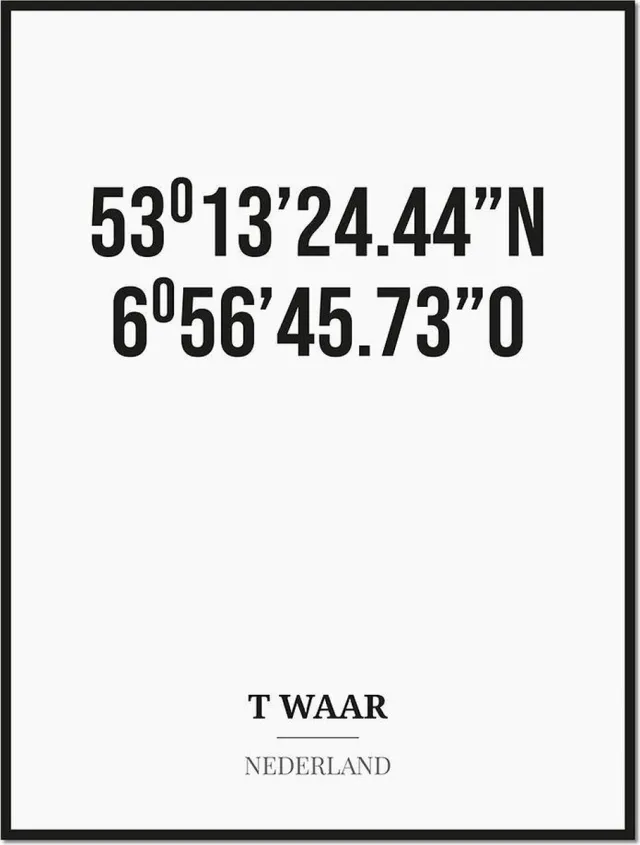 Studio216 Poster/kaart T WAAR met coördinaten zwart, wit