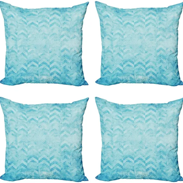 ABAKUHAUS Turkoois Chevron Kussenhoezen 40x40 cm – 4-pack, dubbelzijdig bedrukt Türkis
