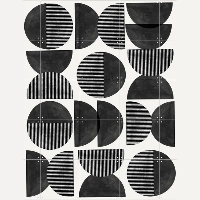 IXXI Midcentury Geometric, The Miuus Studio & Various - 100 x 140 cm - Grote wanddecoratie en posters - Abstract, Grafisch Ontwerp, Geometrische Monochroom / Zwart / Lichte tinten / Zwart en wit