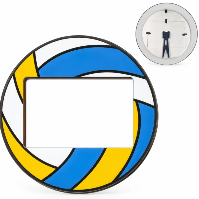 SWGOTA Ronde grenen fotolijst met volleybalmotief, diameter 20,5 cm, voor foto's van 6 x 4 inch, met tafelstandaard, OPP-zak Blauw