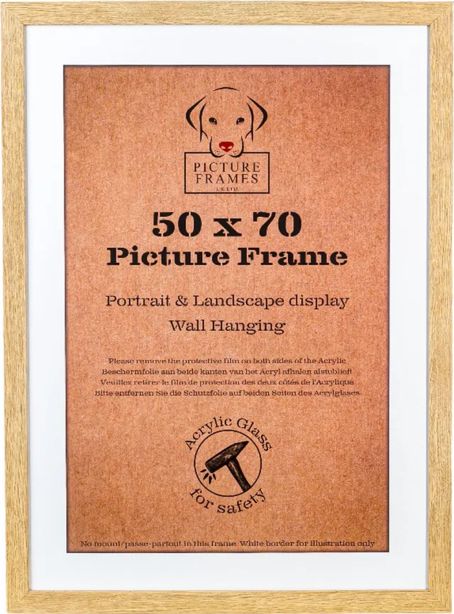 Picture Frame UK Fotolijst Fotomaat 50x70 cm - MDF Hout - Licht Eiken - Fotokader - 28mm profielbreedte - Posterlijst Bruin