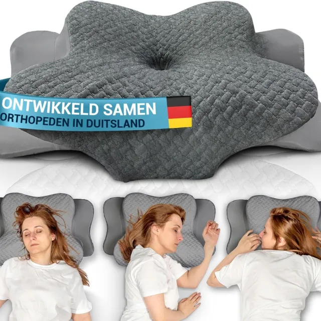 Glückstoff Orthopedisch Kussen Nekklachten met Memory Foam - Hypoallergeen, Ergonomisch Kussen , Voor Nacken- en Rugpijn, Geschikt voor Alle Slapen, Inclusief Jute Beutel Grijs (Kussen)