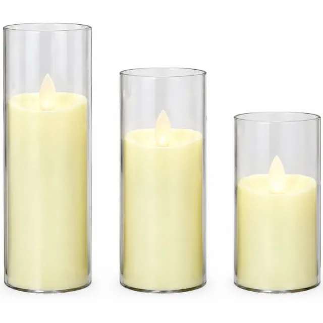 SWGOTA led kaarsen met bewegende vlam, 5 x 12,5 cm, glazen omhulsel en golvende kaarsrand, 12 stuks per displaydoos Ivoorwit