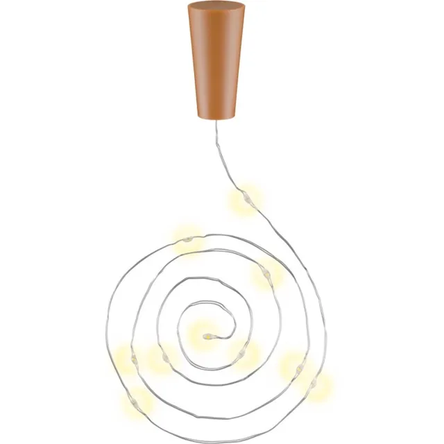 goobay flessenlichtsnoer 3x zilver met elk 10 warmwitte LED's op kurk, timer 6 uur aan en 18 uur uit, werkt op meegeleverde LR44-batterijen