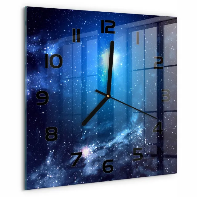 TULUP Wandklok - Mist Klok Glas Met Opdruk - 30x30 cm - Blauw Moderne Wandklok Glas - Zwarte handen - Vierkante Klok - Decoratieve Glazen Klok - Glazen Wandklok Design