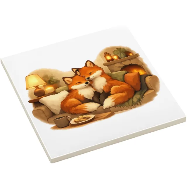 Mr Cadeautjes Fototegel Een gezellige ochtendscène met twee dikke honden op een keuk - 15 x 15 cm, keramiek - keuken, badkamer, decoratie | cadeau Wit