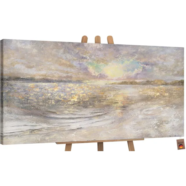 YS Canvas schilderij groot handgeschilderd dageraad op zee zonsopgang maritiem – YS-Art Gallery – Luxe wanddecoratie voor woonkamer – Modern schilderij voor slaapkamer en hal Without Floater Frame